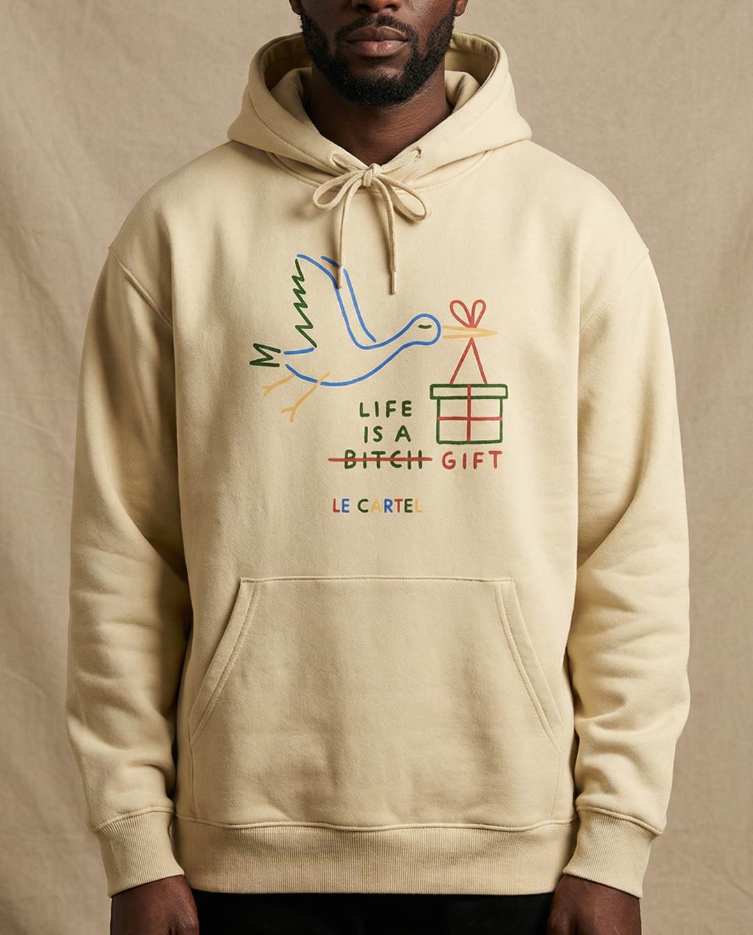 LIFE IS A GIFT・Hoodie unisexe・Crème