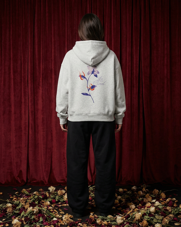 COMBUSTION LENTE・Hoodie ample unisexe・Gris chiné