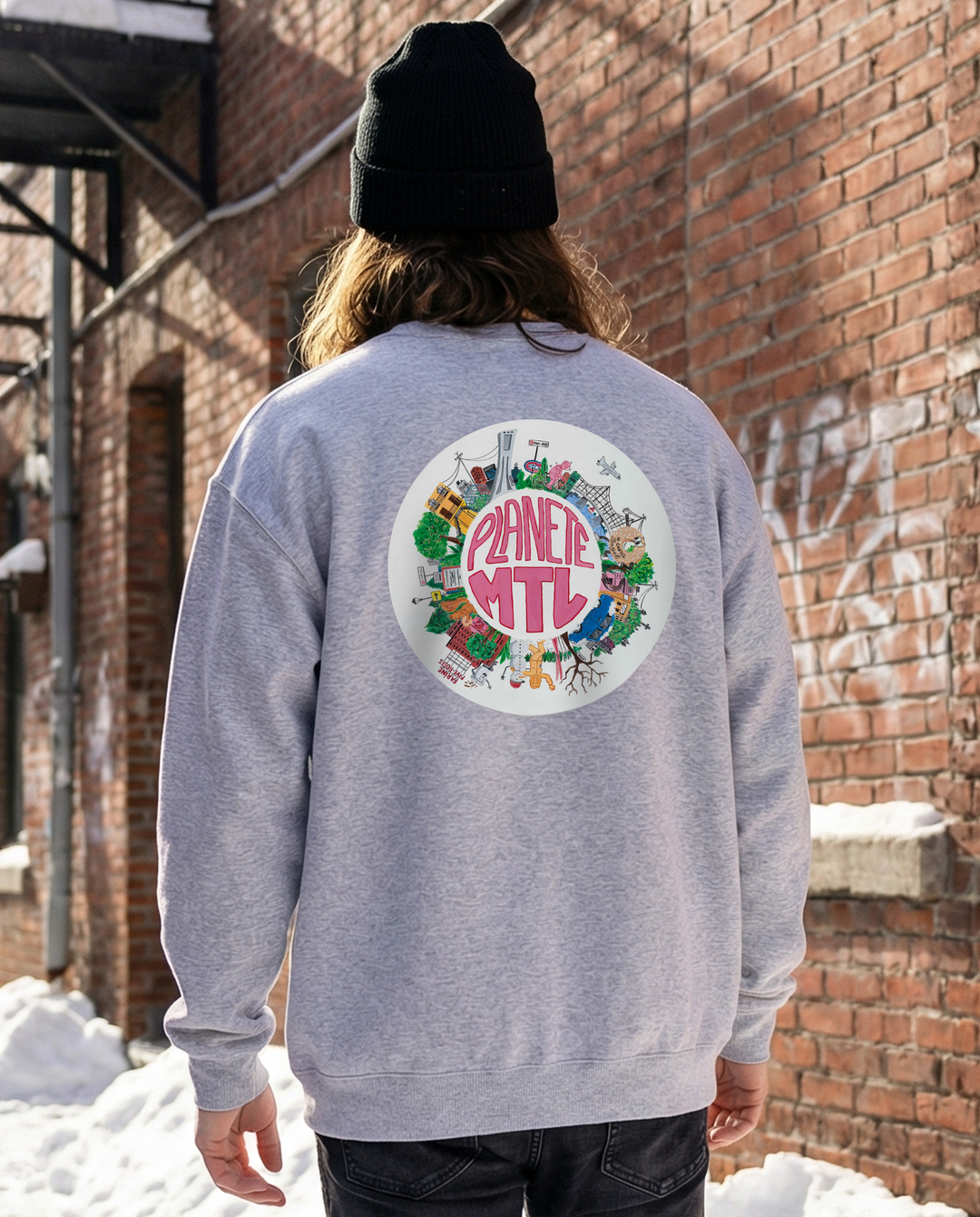 PLANÈTE MTL・Crewneck unisexe・Gris chiné